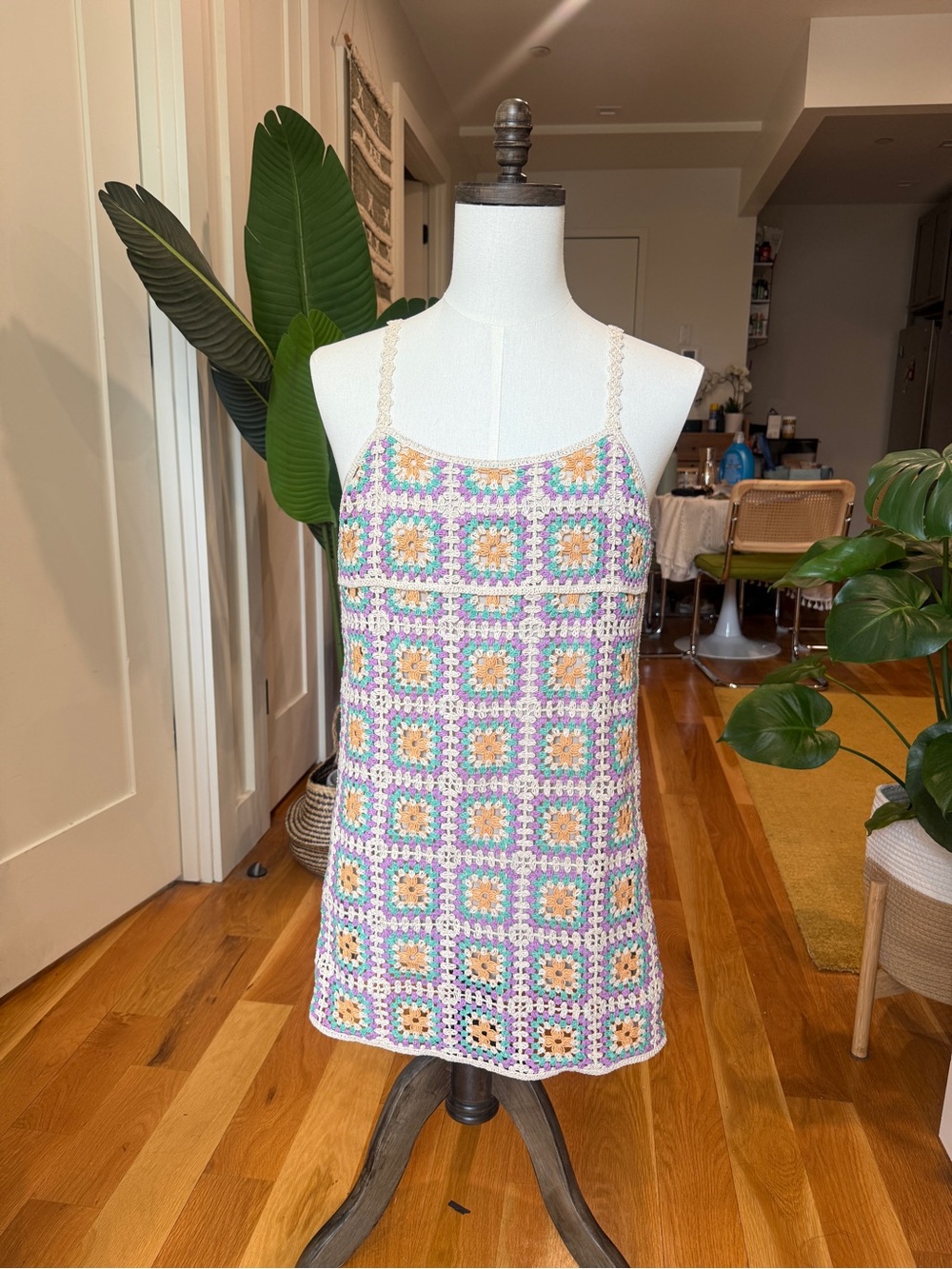 Zara Crochet Square Mini Dress - Pastel Multi